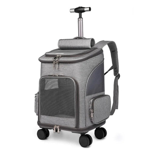Atmungsaktiver Haustier-Rucksack mit Rollen & Teleskopgriff – Premium Trolley für Katzen & Hunde
