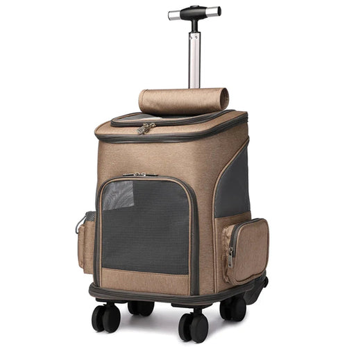 Atmungsaktiver Haustier-Rucksack mit Rollen & Teleskopgriff – Premium Trolley für Katzen & Hunde
