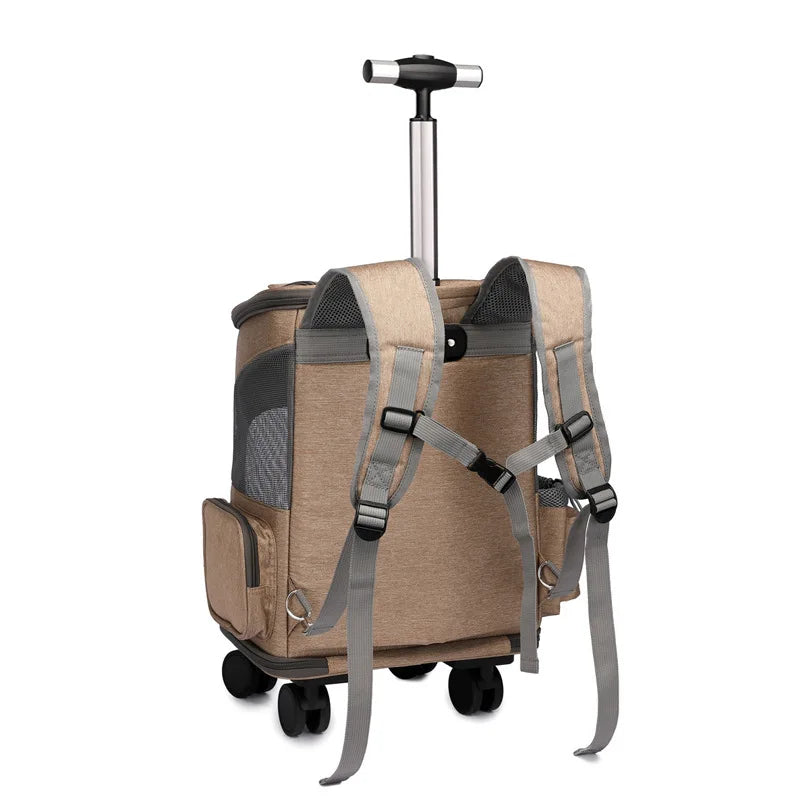 Atmungsaktiver Haustier-Rucksack mit Rollen & Teleskopgriff – Premium Trolley für Katzen & Hunde