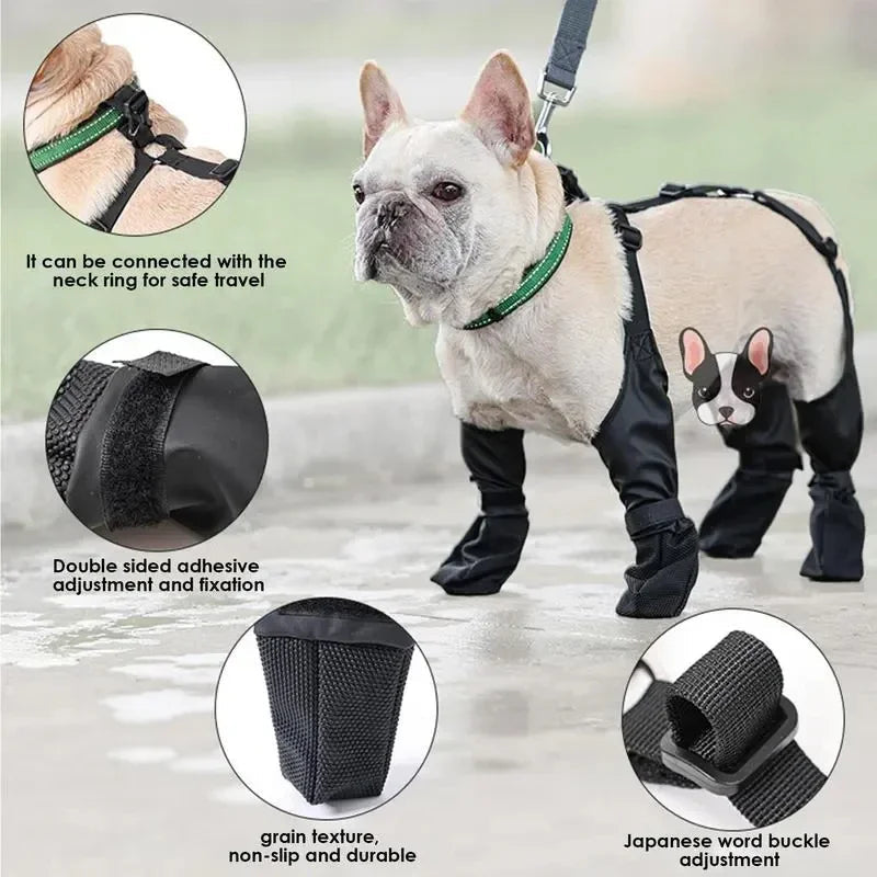 Wasserdichte Hundeschuhe mit Hosenträger-System – Rutschfeste Pfotenschutz-Boots