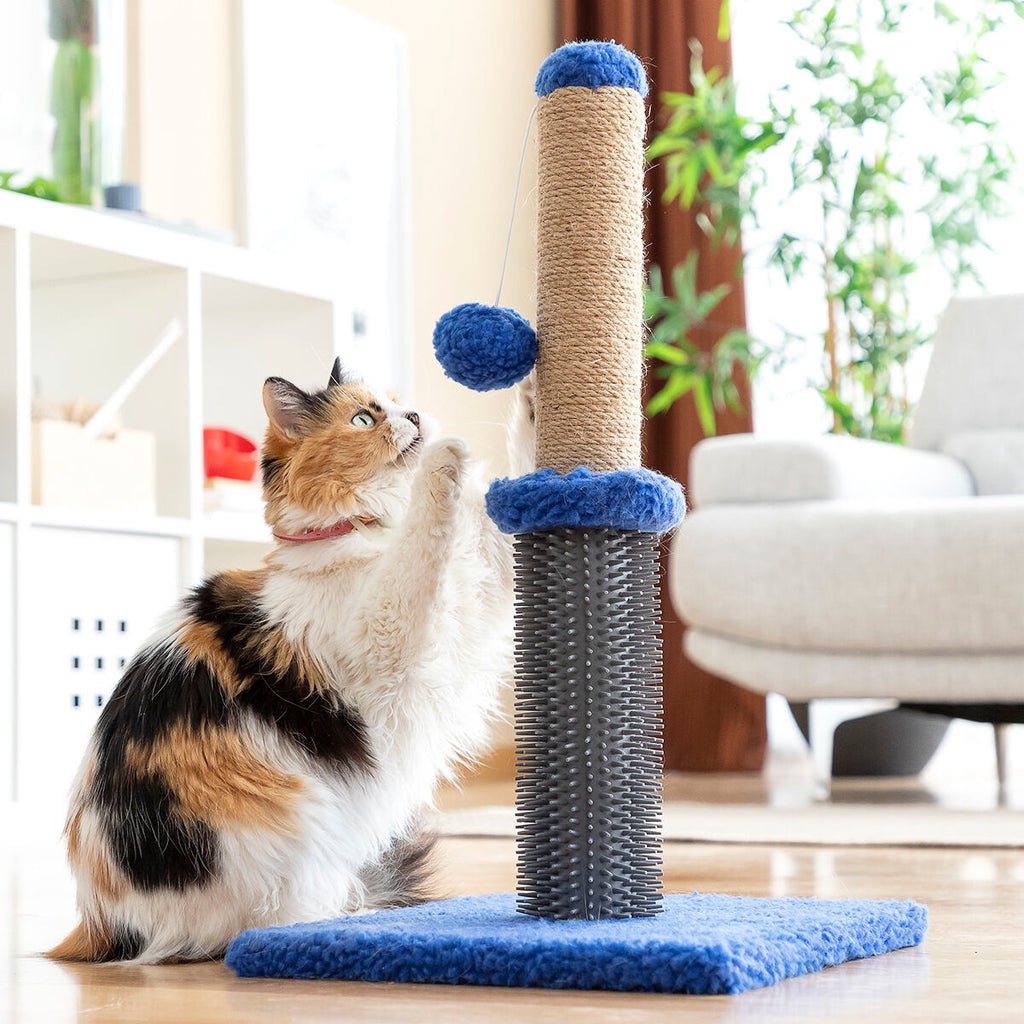 3-in-1 Kratzbaum Miausage – Kratzstamm mit Massagebürste & Spielball für Katzen