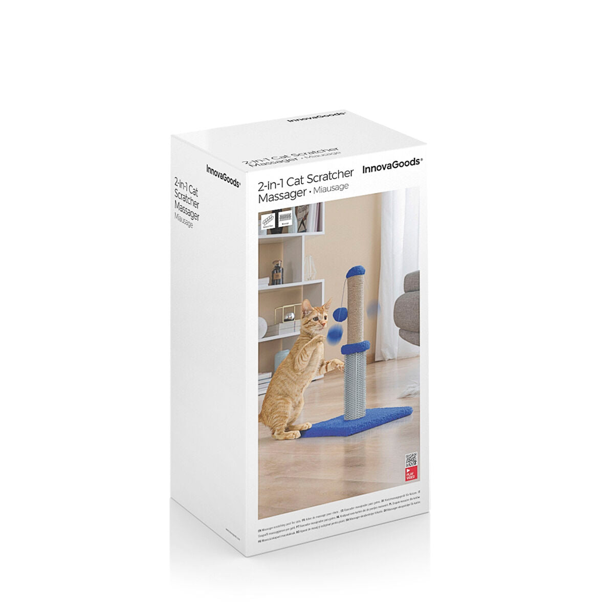 3-in-1 Kratzbaum Miausage – Kratzstamm mit Massagebürste & Spielball für Katzen