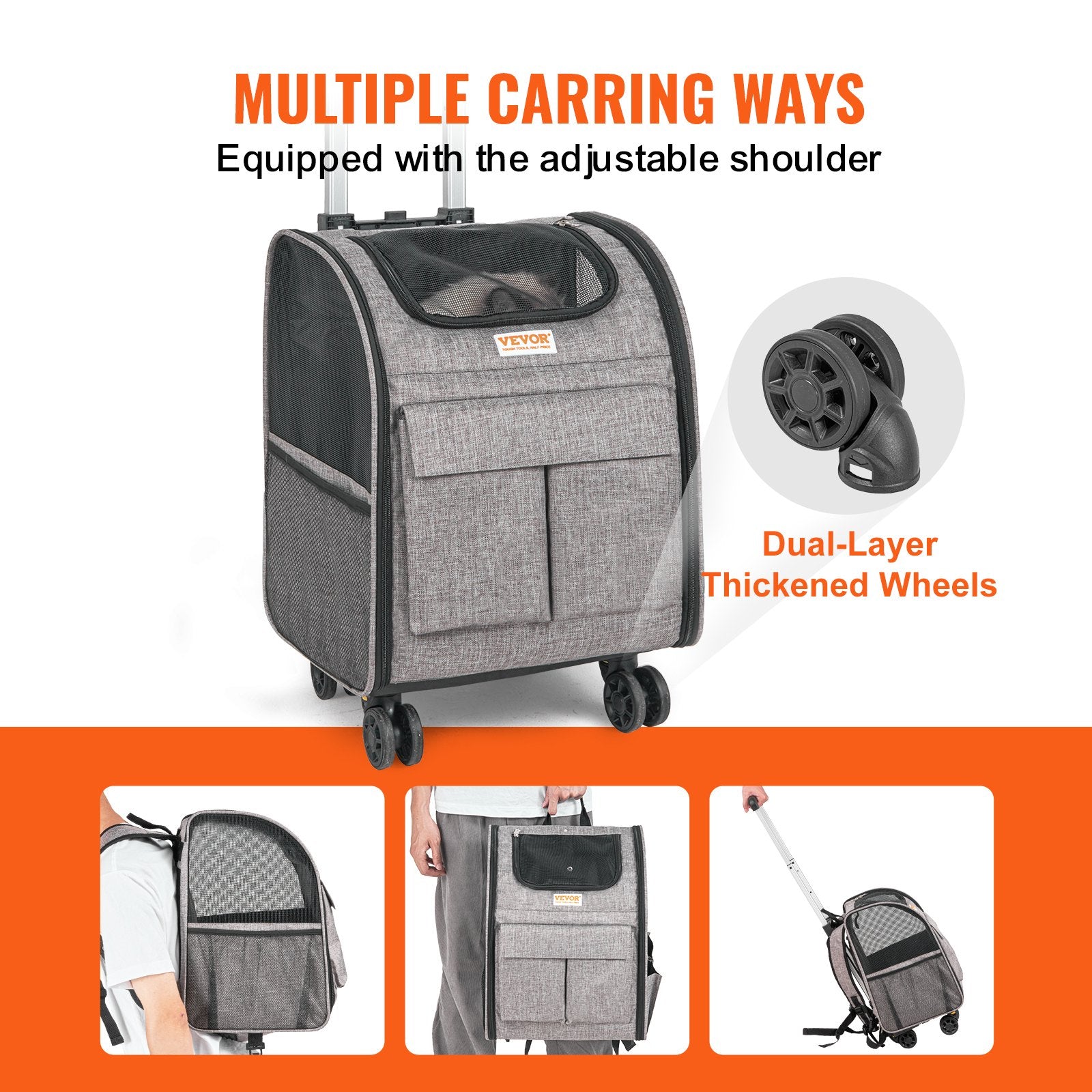 3-in-1 Haustiertrolley & Rucksack mit Rollen – Für Katzen & kleine Hunde
