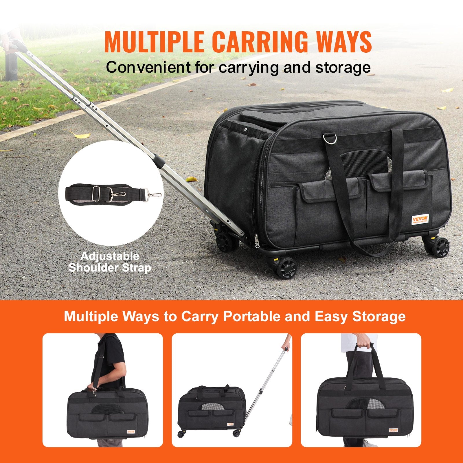 Komfortable Haustiertrolley-Tasche mit Rollen & Teleskopgriff