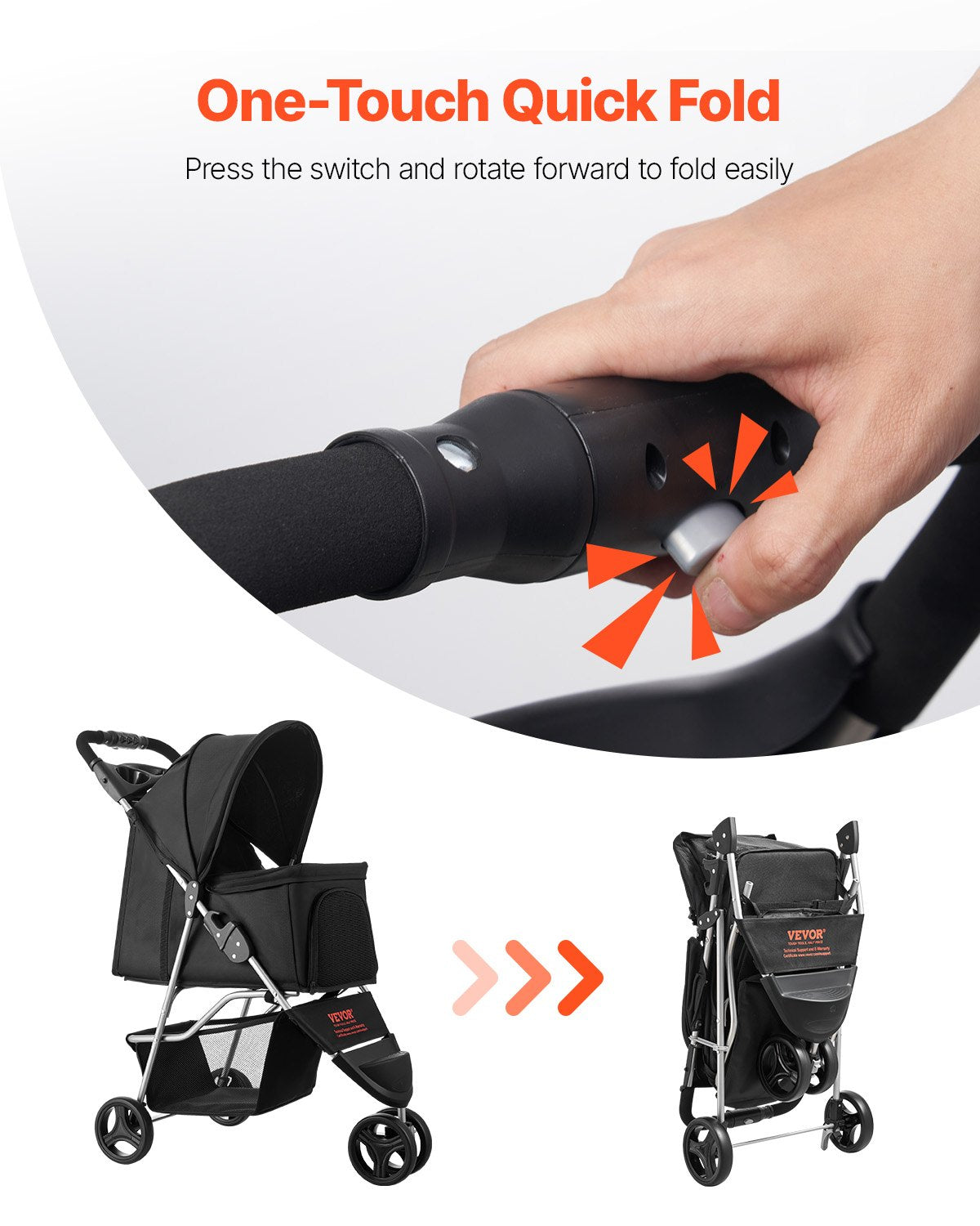 Klappbarer Hunde-Buggy & Katzenbuggy (bis 16 kg) – Kompakter Kinderwagen für Haustiere
