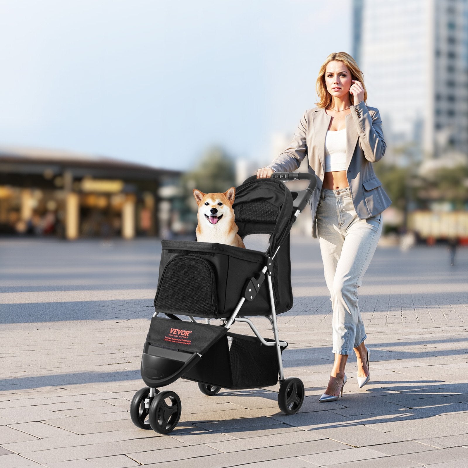 Klappbarer Hunde-Buggy & Katzenbuggy (bis 16 kg) – Kompakter Kinderwagen für Haustiere