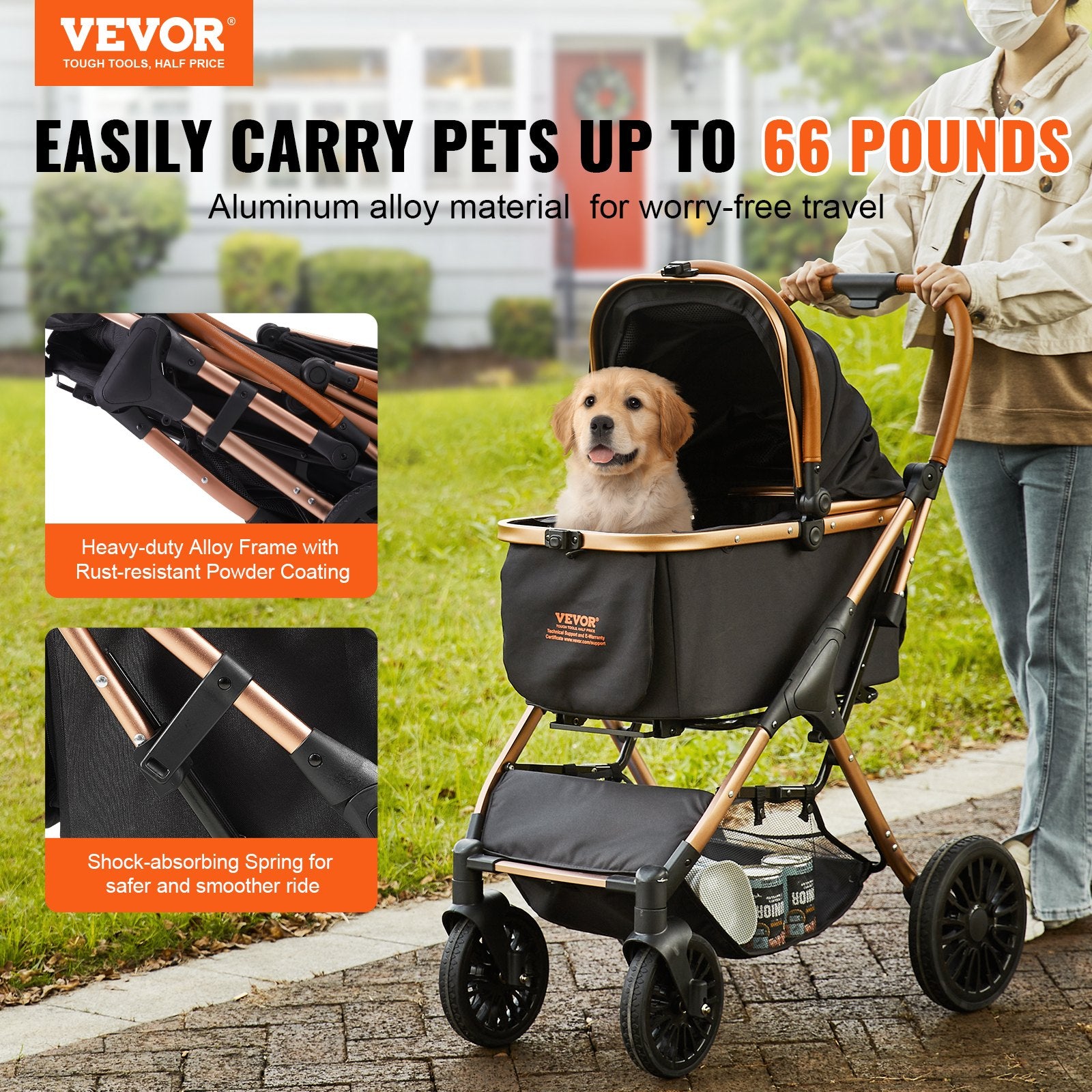 Klappbarer Hunde-Buggy & Katzenwagen mit abnehmbarer Tasche – Belastbar bis 30 kg