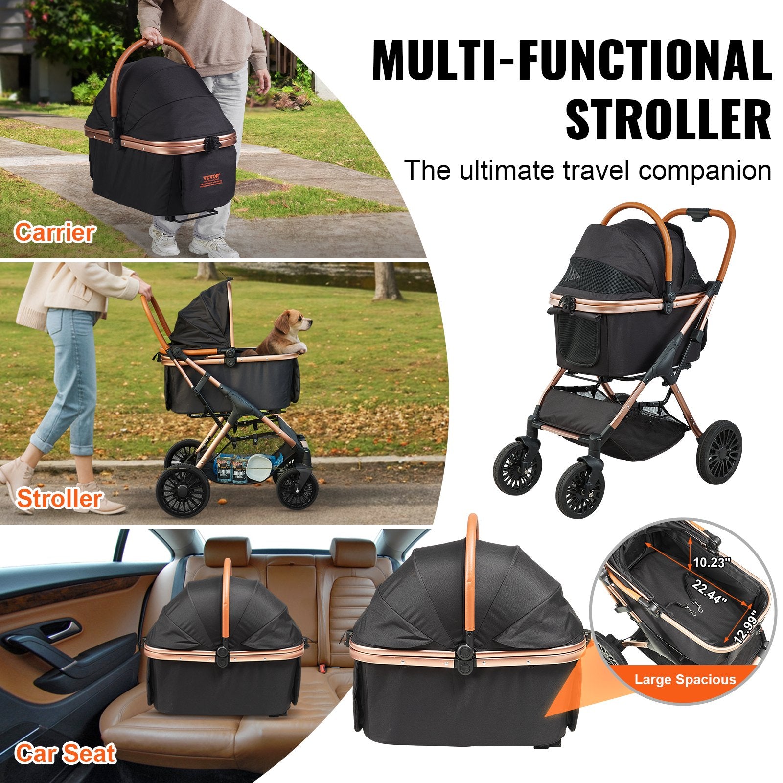 Klappbarer Hunde-Buggy & Katzenwagen mit abnehmbarer Tasche – Belastbar bis 30 kg