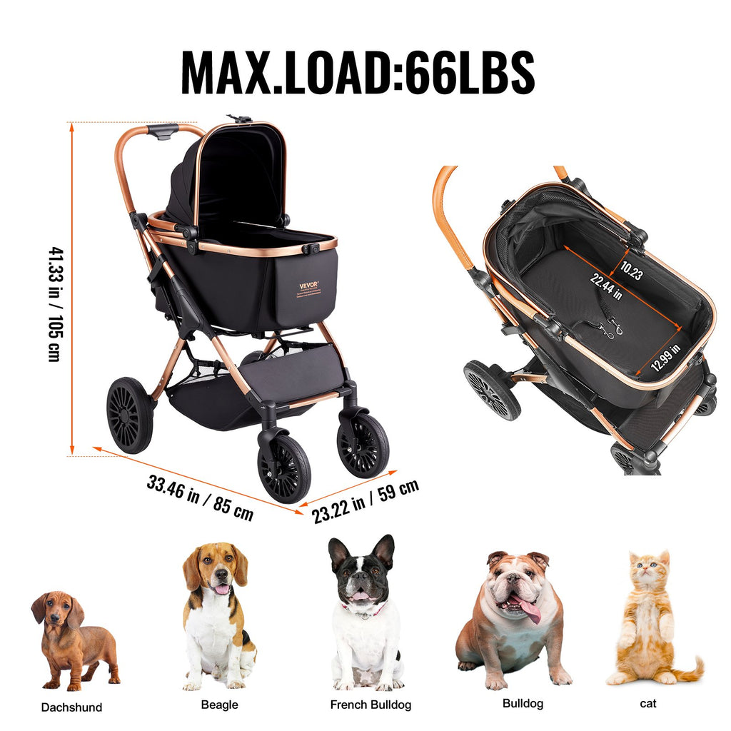 Klappbarer Hunde-Buggy & Katzenwagen mit abnehmbarer Tasche – Belastbar bis 30 kg