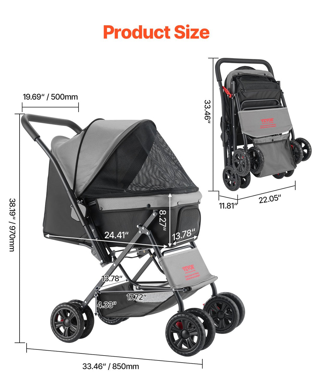 Klappbarer Hunde-Buggy L (bis 20 kg) – Stabiler Kinderwagen für Haustiere