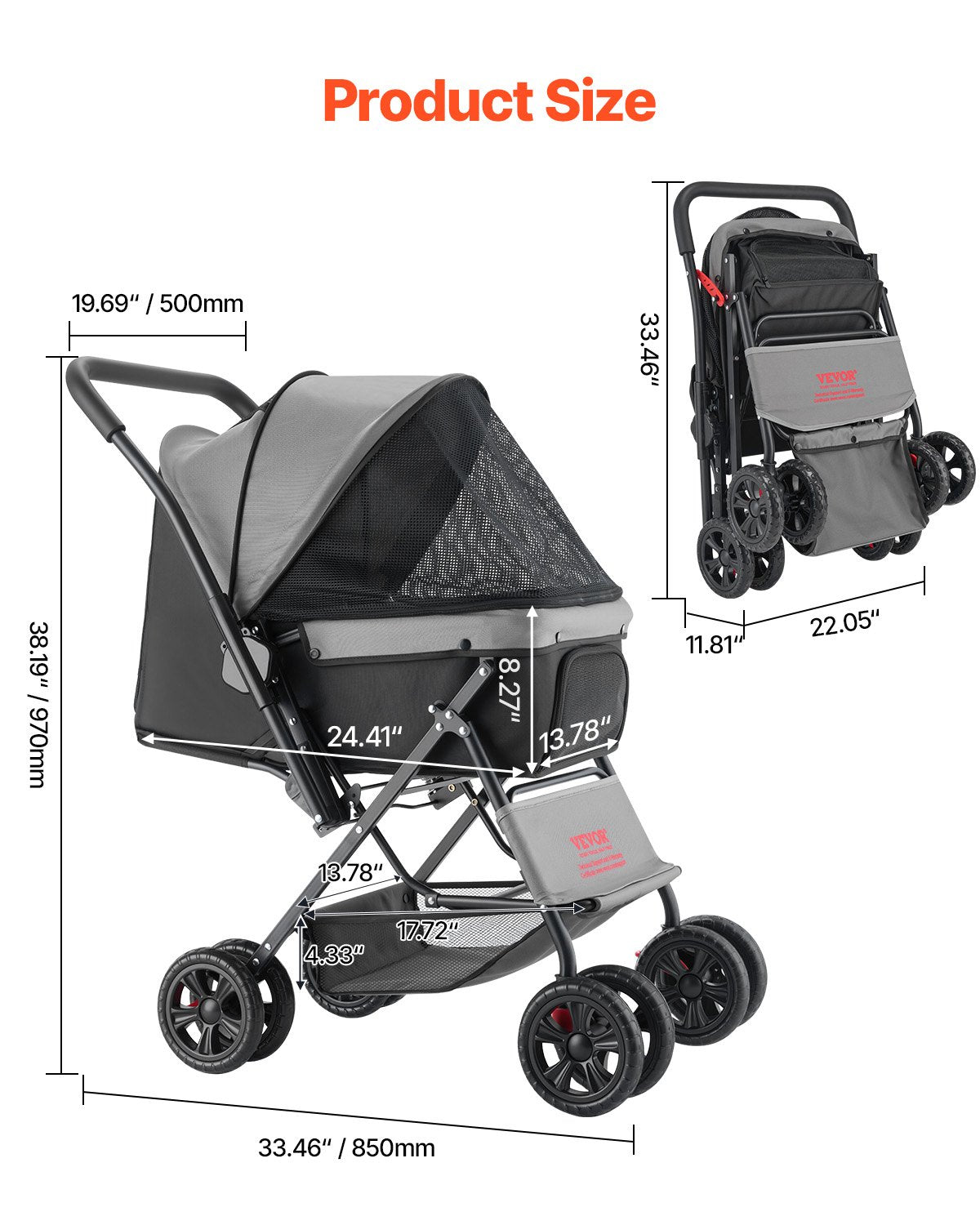 Klappbarer Hunde-Buggy L (bis 20 kg) – Stabiler Kinderwagen für Haustiere