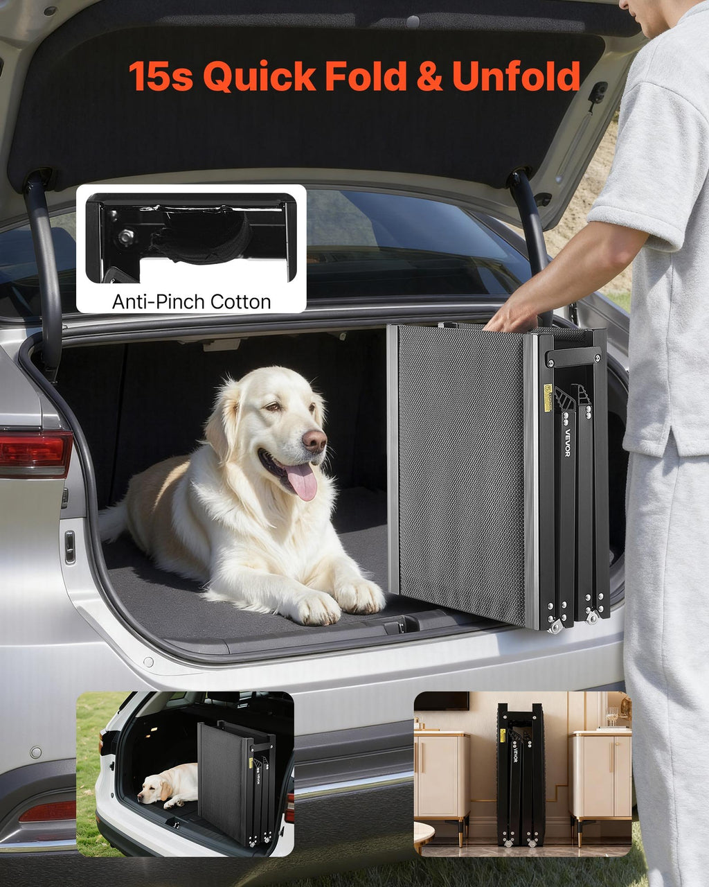 Klappbare Hunde-Autorampe (160 x 43,2 cm) – Belastbar bis 113 kg