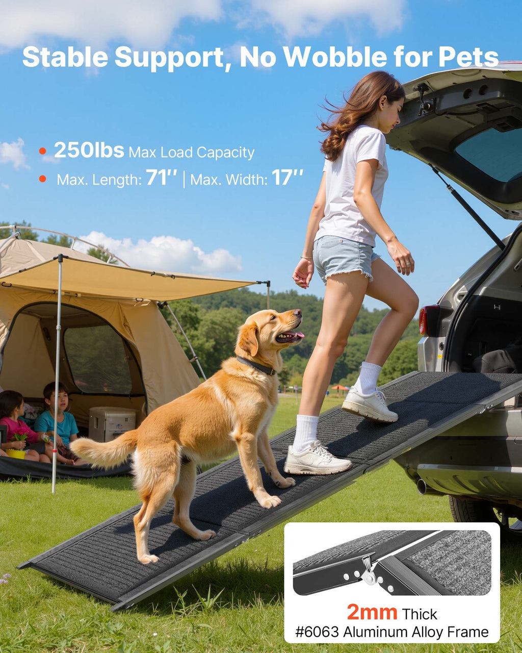 Klappbare Hunde-Autorampe XL (180 x 43,2 cm) – Belastbar bis 113 kg