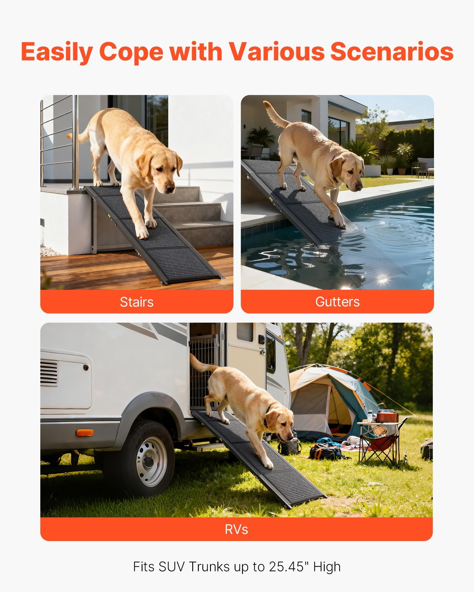 Klappbare Hunde-Autorampe XL (180 x 43,2 cm) – Belastbar bis 113 kg