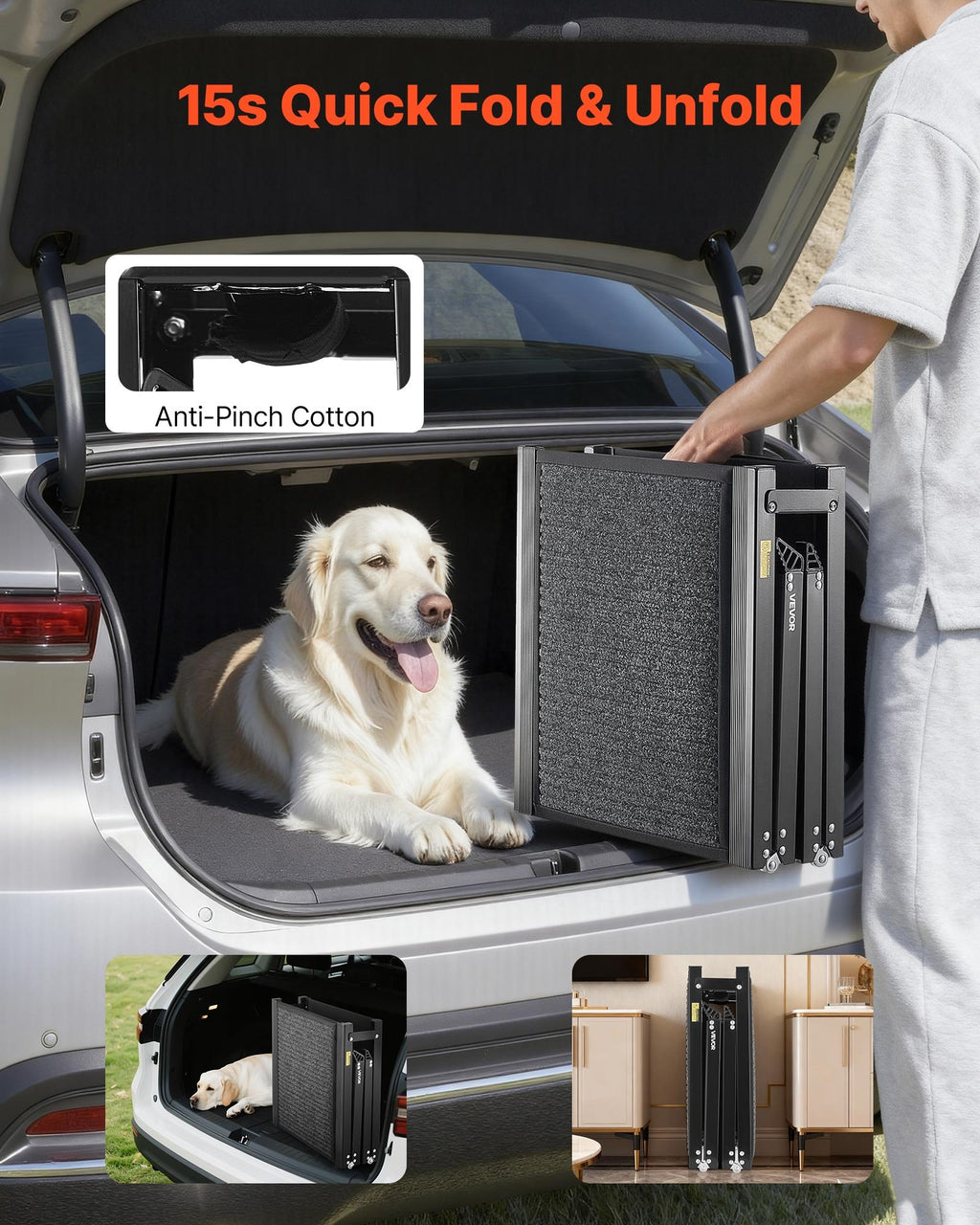Klappbare Hunde-Autorampe XL (180 x 43,2 cm) – Belastbar bis 113 kg