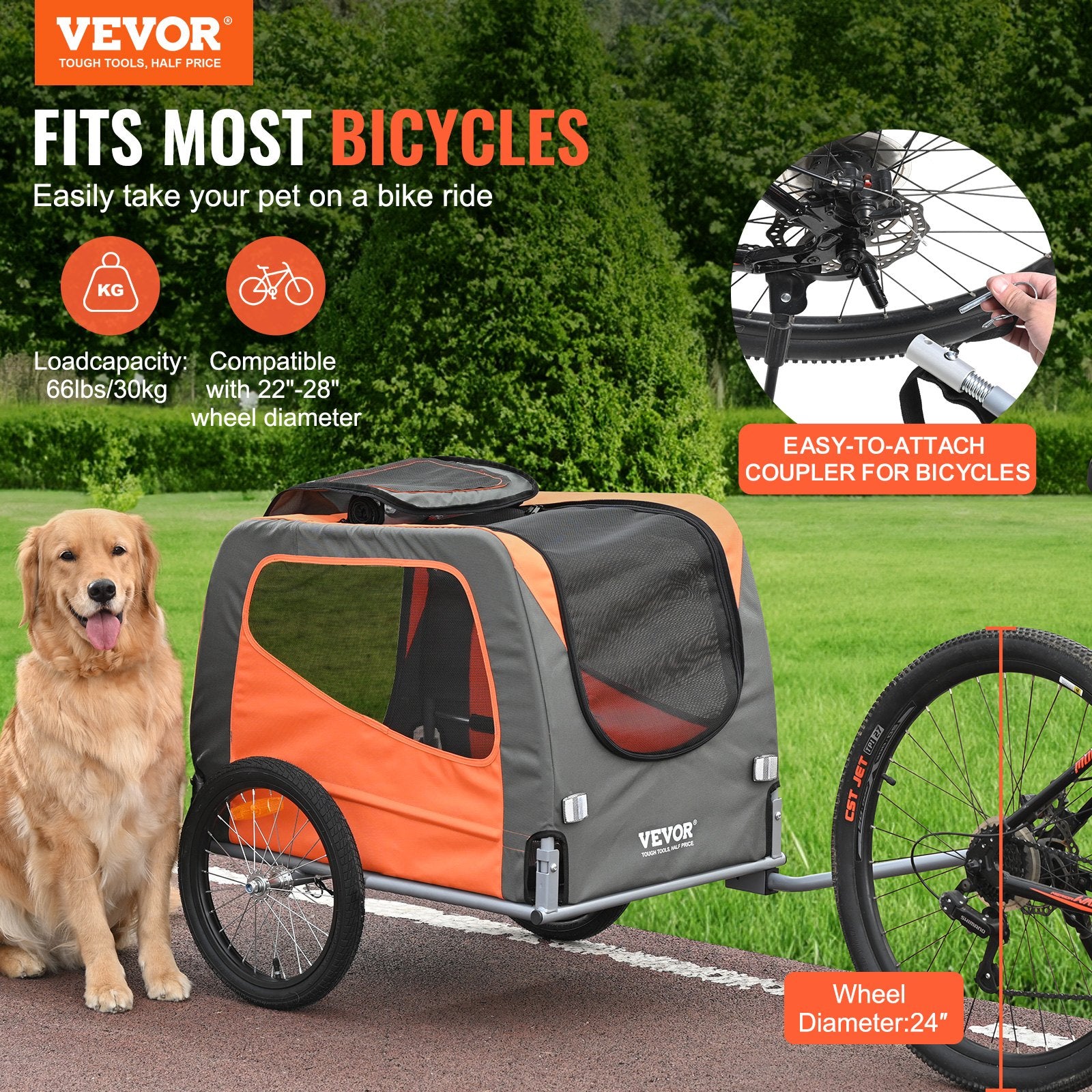 Hunde-Fahrradanhänger (bis 30 kg) – Klappbarer Transportwagen für das Fahrrad