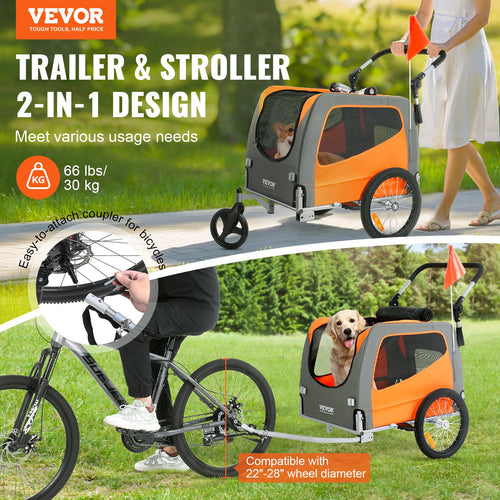 2-in-1 Hunde-Fahrradanhänger & Buggy (bis 30 kg) – Klappbarer Transportwagen für Fahrrad
