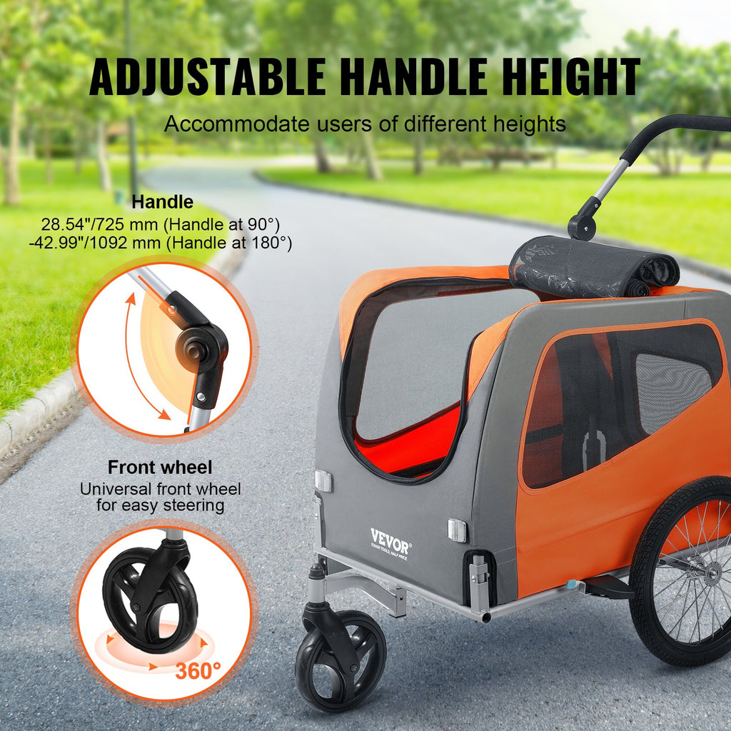 2-in-1 Hunde-Fahrradanhänger & Buggy (bis 30 kg) – Klappbarer Transportwagen für Fahrrad