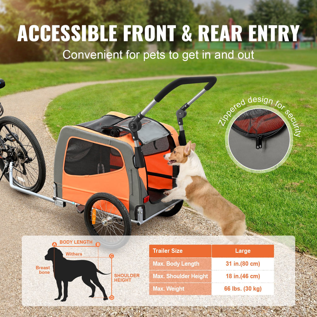2-in-1 Hunde-Fahrradanhänger & Buggy (bis 30 kg) – Klappbarer Transportwagen für Fahrrad