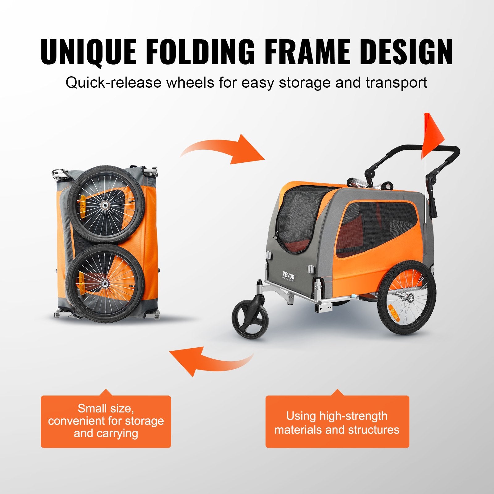 2-in-1 Hunde-Fahrradanhänger & Buggy (bis 30 kg) – Klappbarer Transportwagen für Fahrrad