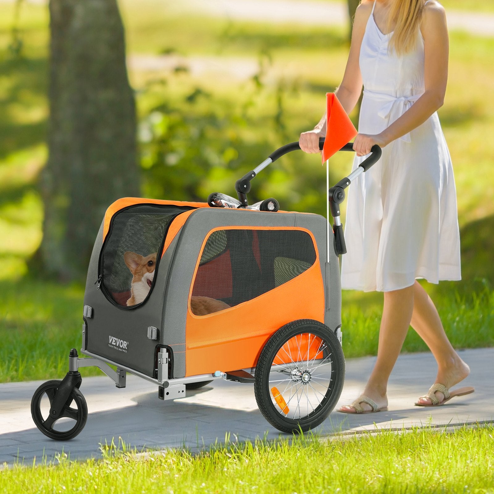 2-in-1 Hunde-Fahrradanhänger & Buggy (bis 30 kg) – Klappbarer Transportwagen für Fahrrad
