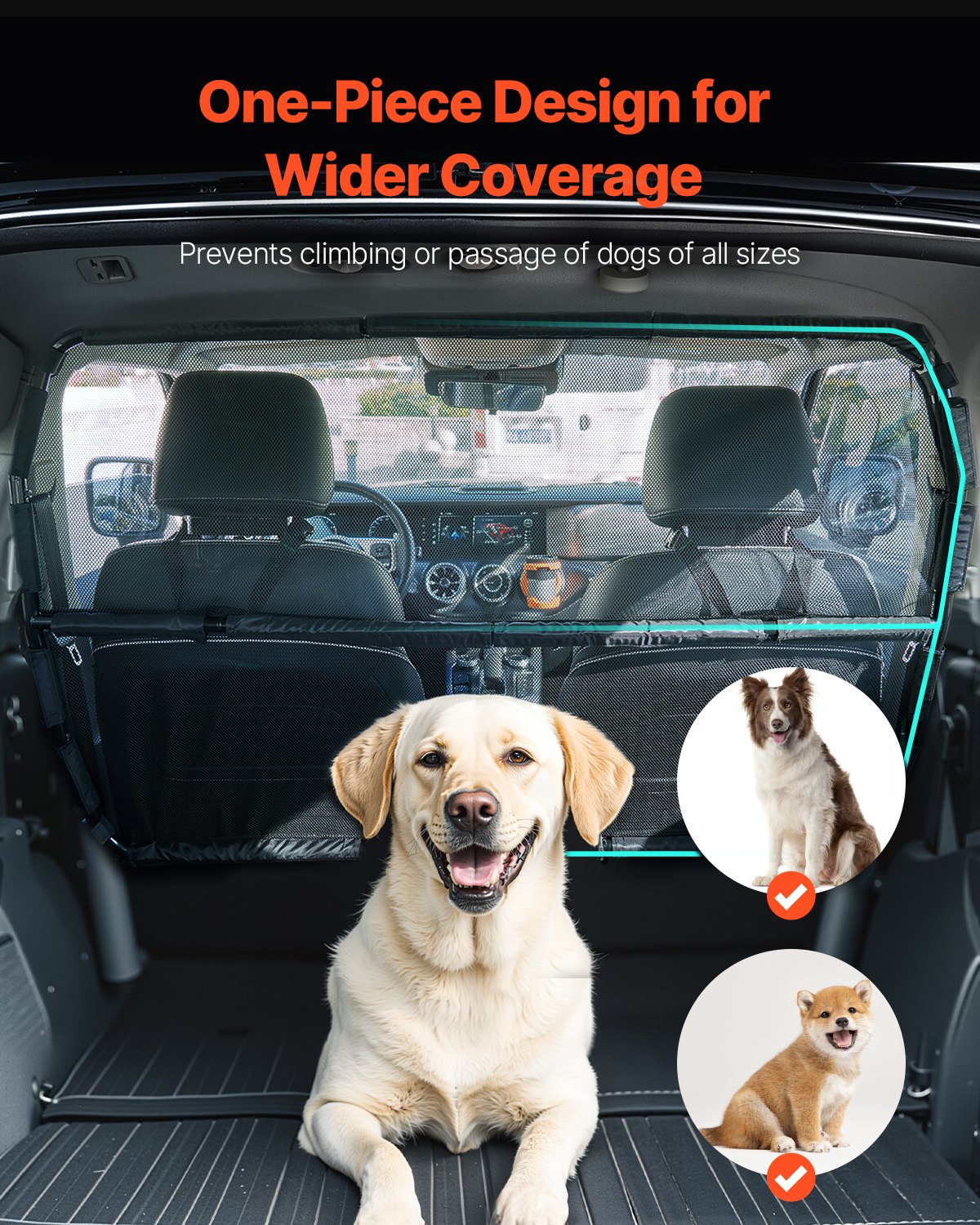 Hunde-Trennnetz für Auto & SUV (142 cm) – Sicherheitsnetz für den Vordersitz